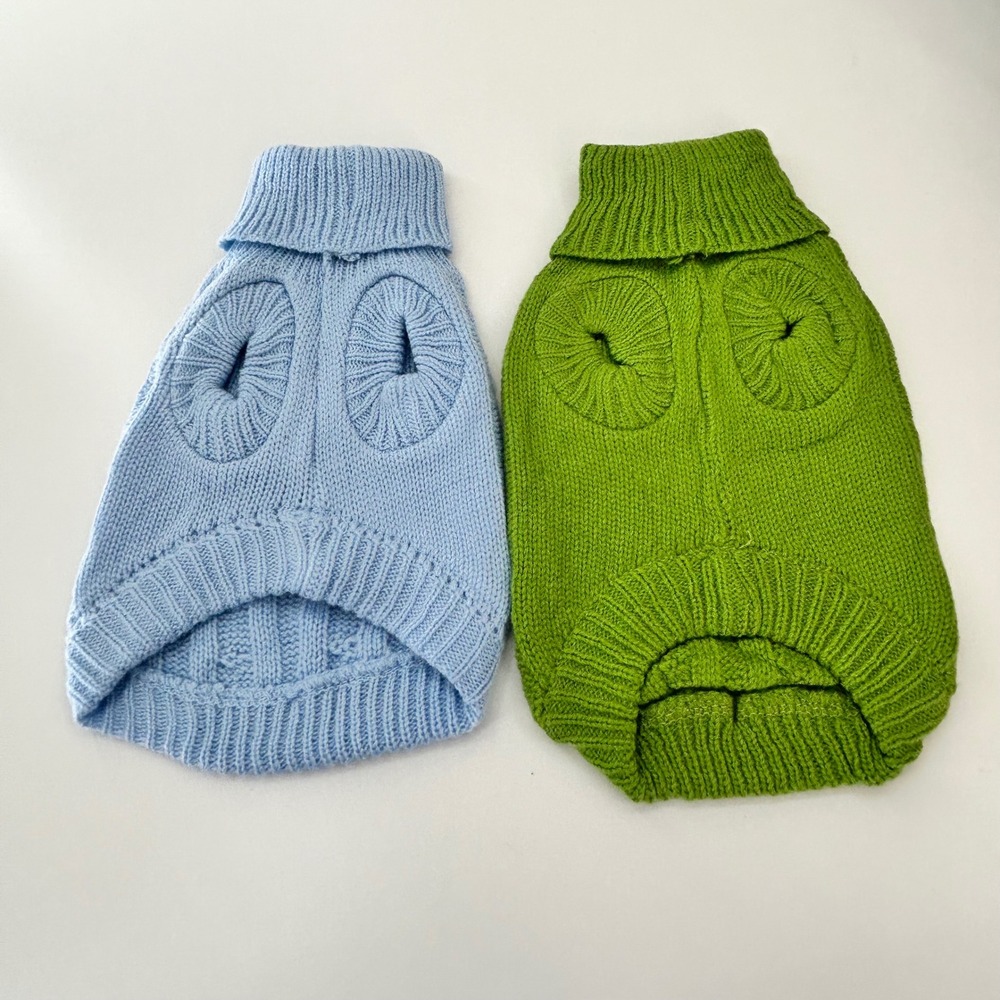 Chunky‎ Cable Knit Dog Sweater Turtleneck Blue Green Dog Coat Pet Apparel XSmall - Picture 2 of 2
